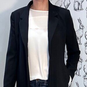 Women's Evan Picone Long Blazer Jacket Pockets Black SzS/4